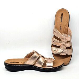 Clarks Leisa Spring Rose Gold Leaf Slip-on Sandals Women's Size 10N